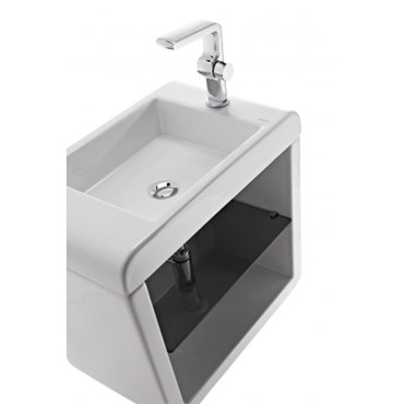 mobile in ceramica con mensole in vetro per lavabo frame