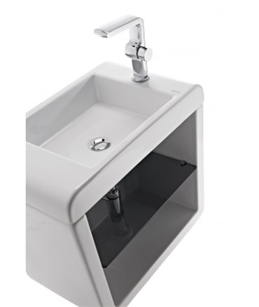 Lavabo in vetro 120x35,5 sospeso con mensole in ceramica Glass 