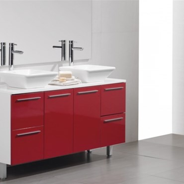 mobile 140 rosso con sportelli e cassetti e con top bianco twin 