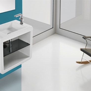 mobile in ceramica con mensole in vetro completo di lavabo frame